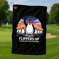 Flippers Up I Stand With Penguins Against Tariffs USA Golf Towel thumb 1