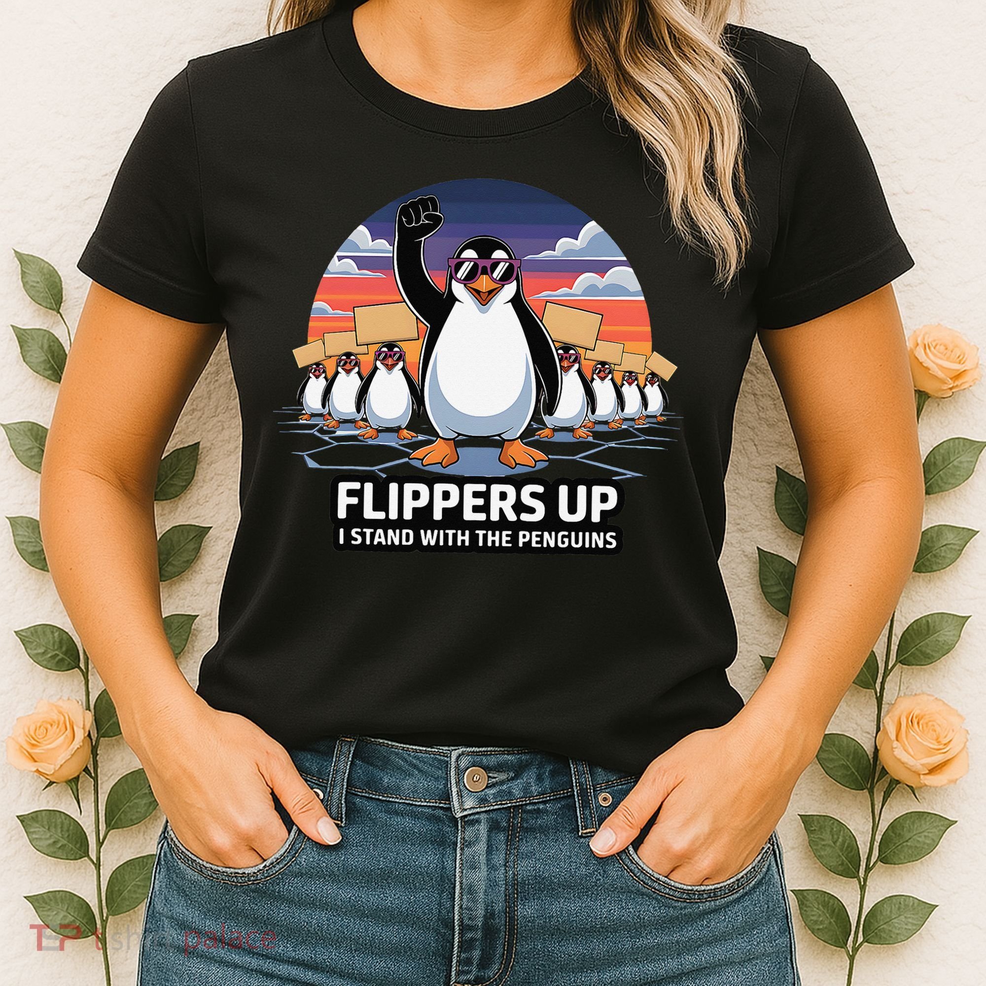 Flippers Up I Stand With Penguins Against Tariffs USA Women's T-Shirt