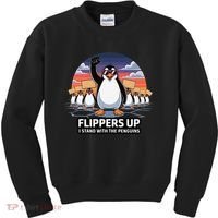 Flippers Up I Stand With Penguins Against Tariffs USA Kids Sweatshirt thumb 0