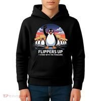 Flippers Up I Stand With Penguins Against Tariffs USA Kids Hoodie thumb 4