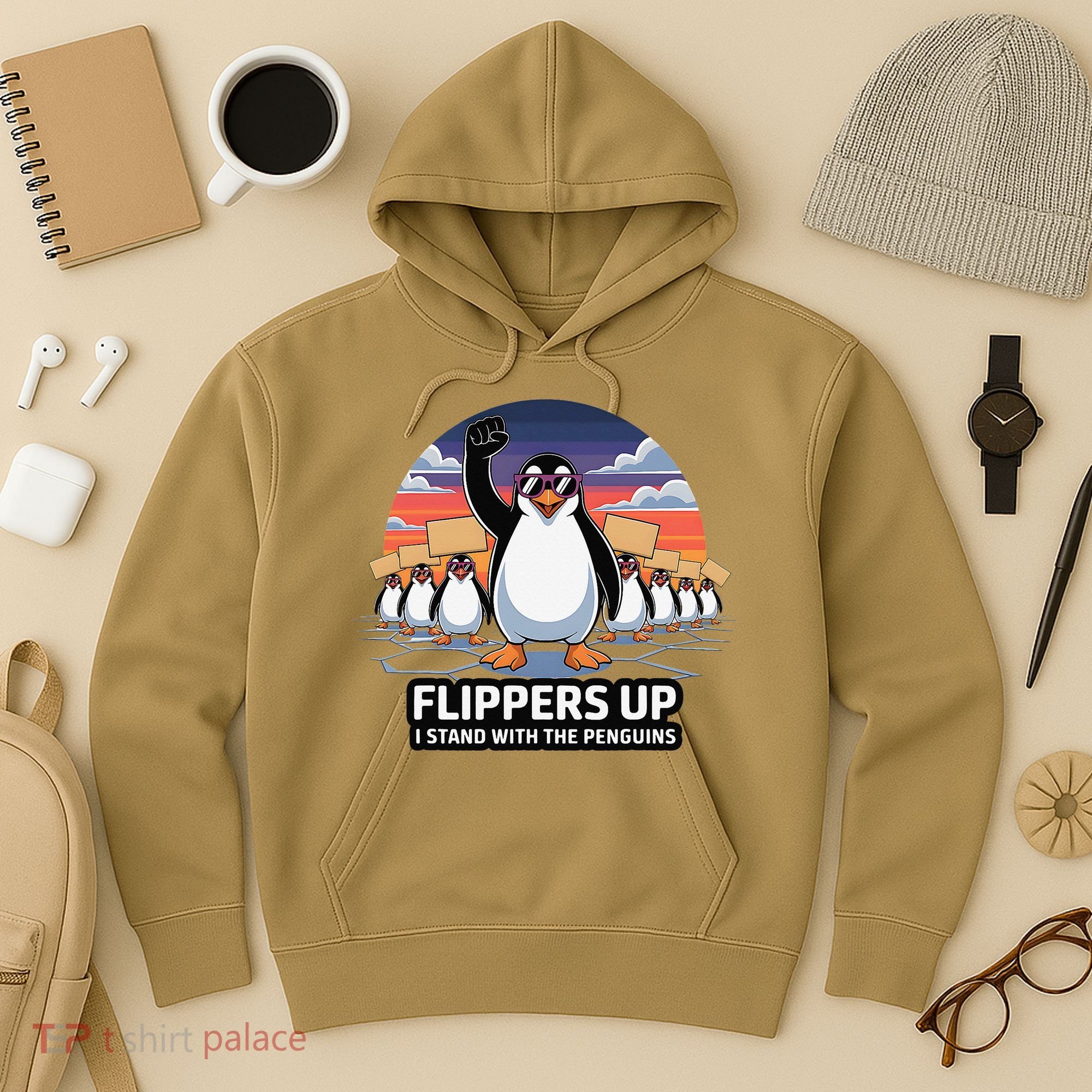 Flippers Up I Stand With Penguins Against Tariffs USA Hoodie