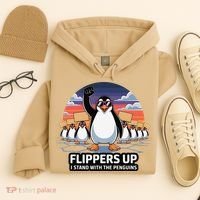 Flippers Up I Stand With Penguins Against Tariffs USA Hoodie thumb 4