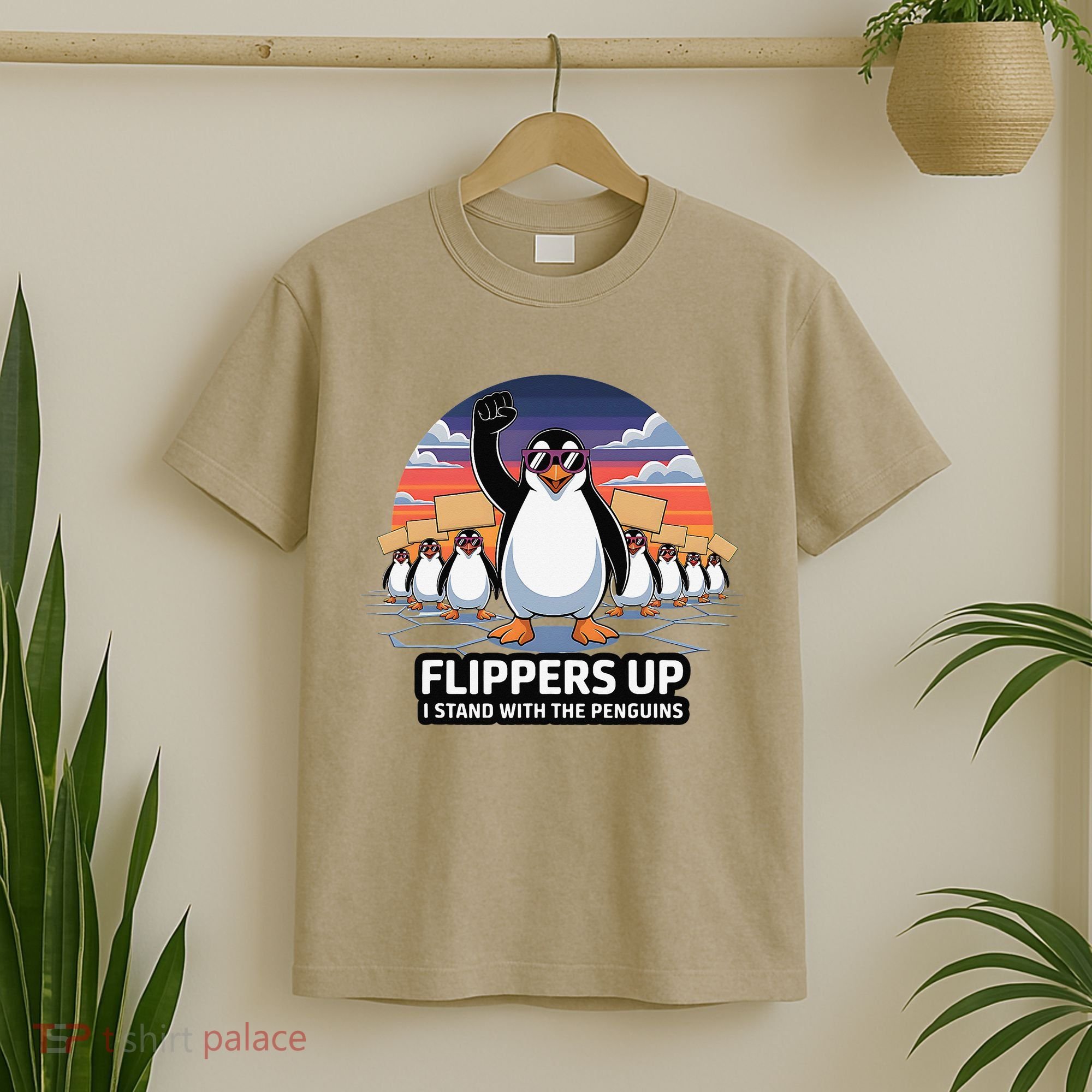 Flippers Up I Stand With Penguins Against Tariffs USA T-Shirt