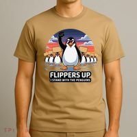 Flippers Up I Stand With Penguins Against Tariffs USA T-Shirt thumb 3