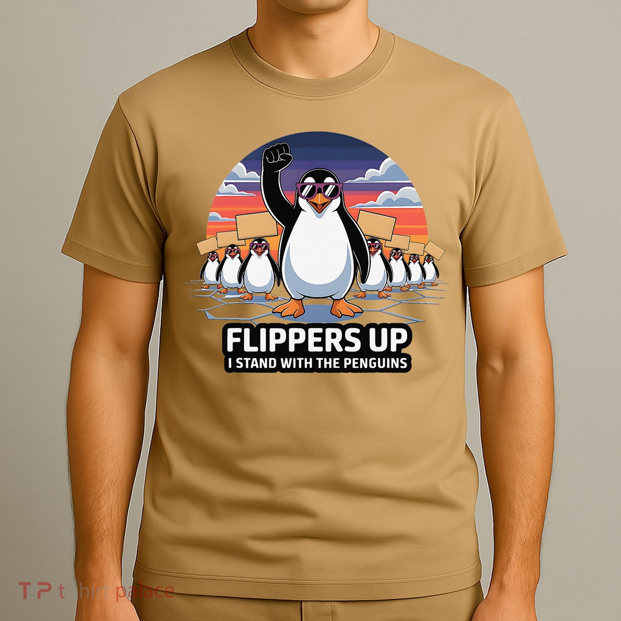 Flippers Up I Stand With Penguins Against Tariffs USA T-Shirt