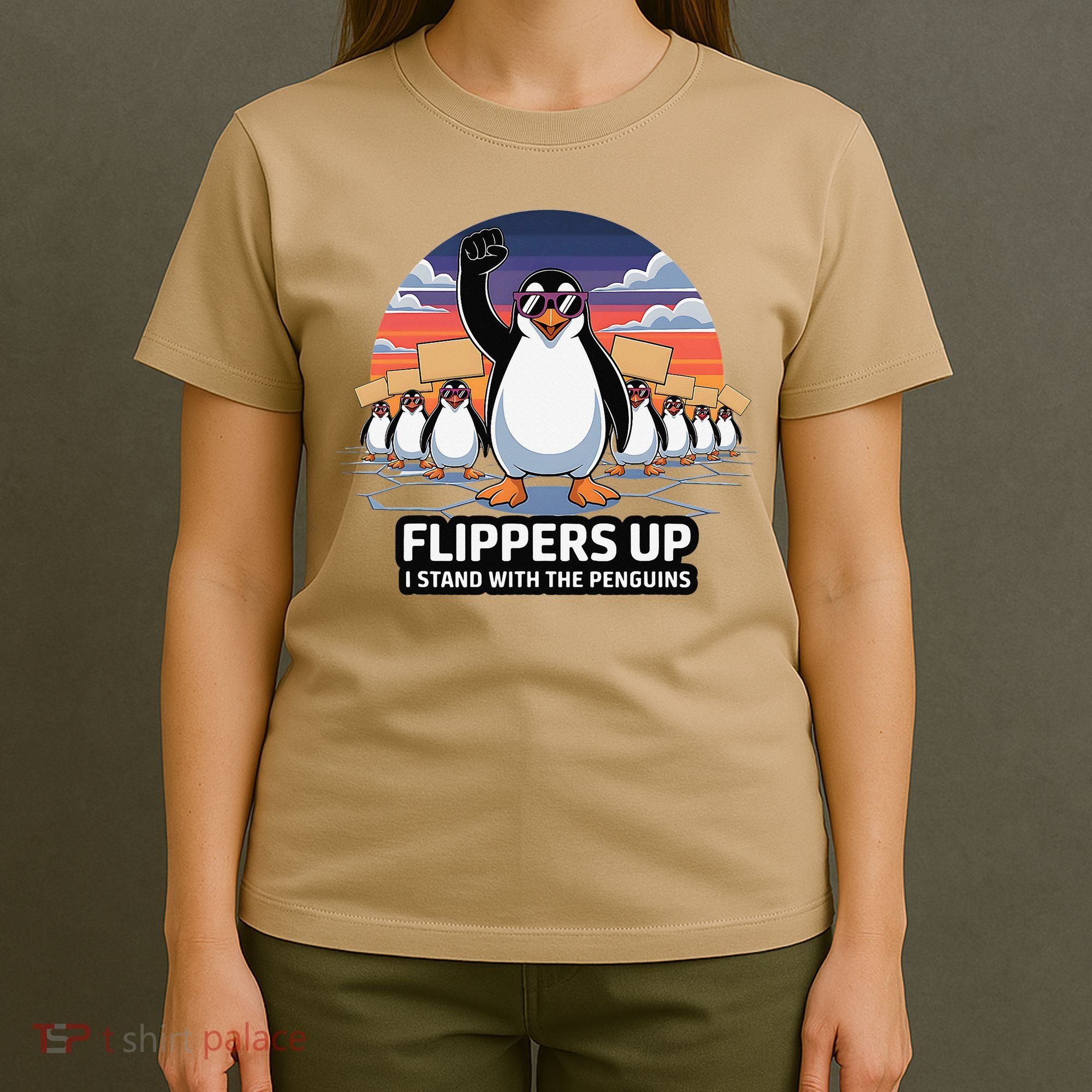 Flippers Up I Stand With Penguins Against Tariffs USA T-Shirt