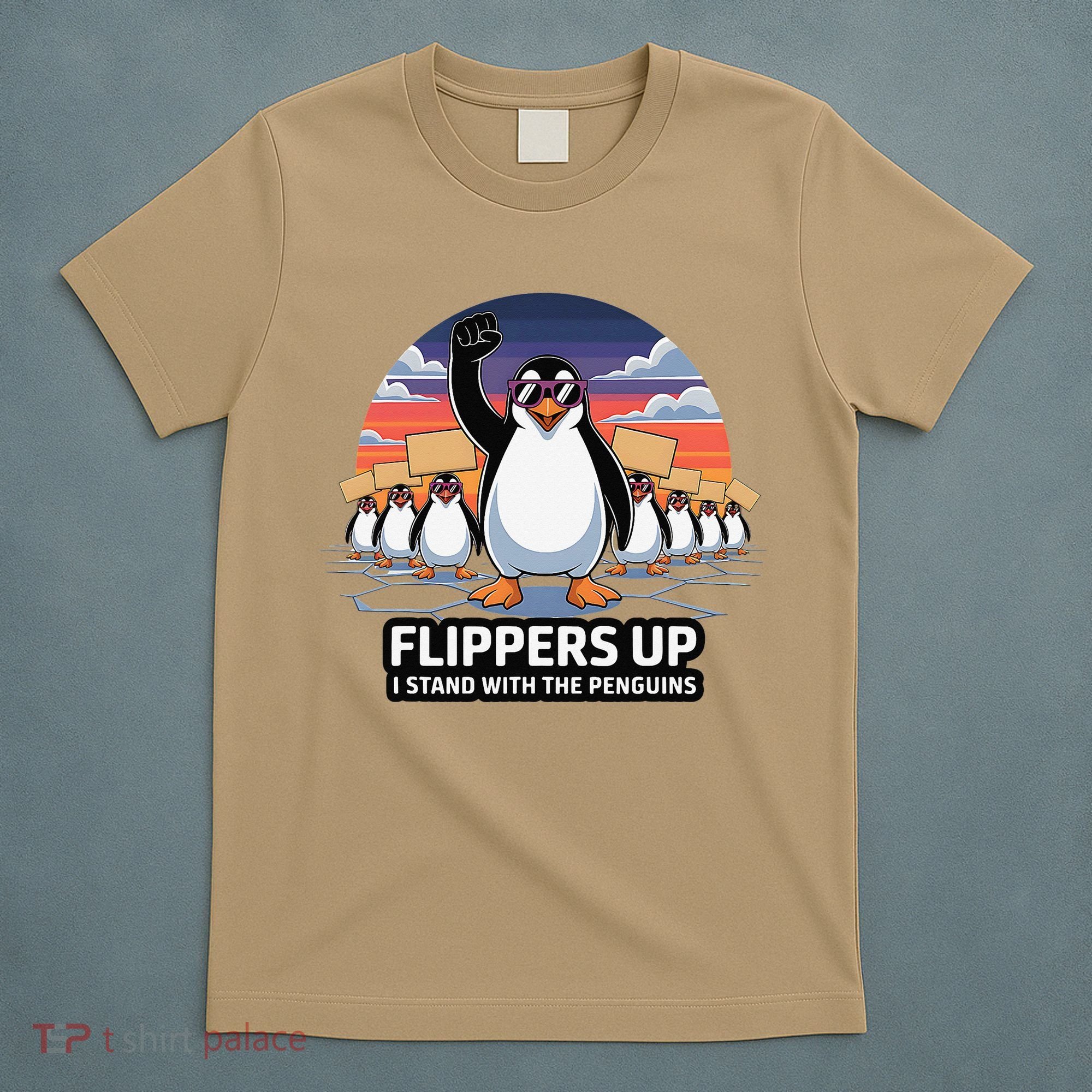 Flippers Up I Stand With Penguins Against Tariffs USA T-Shirt