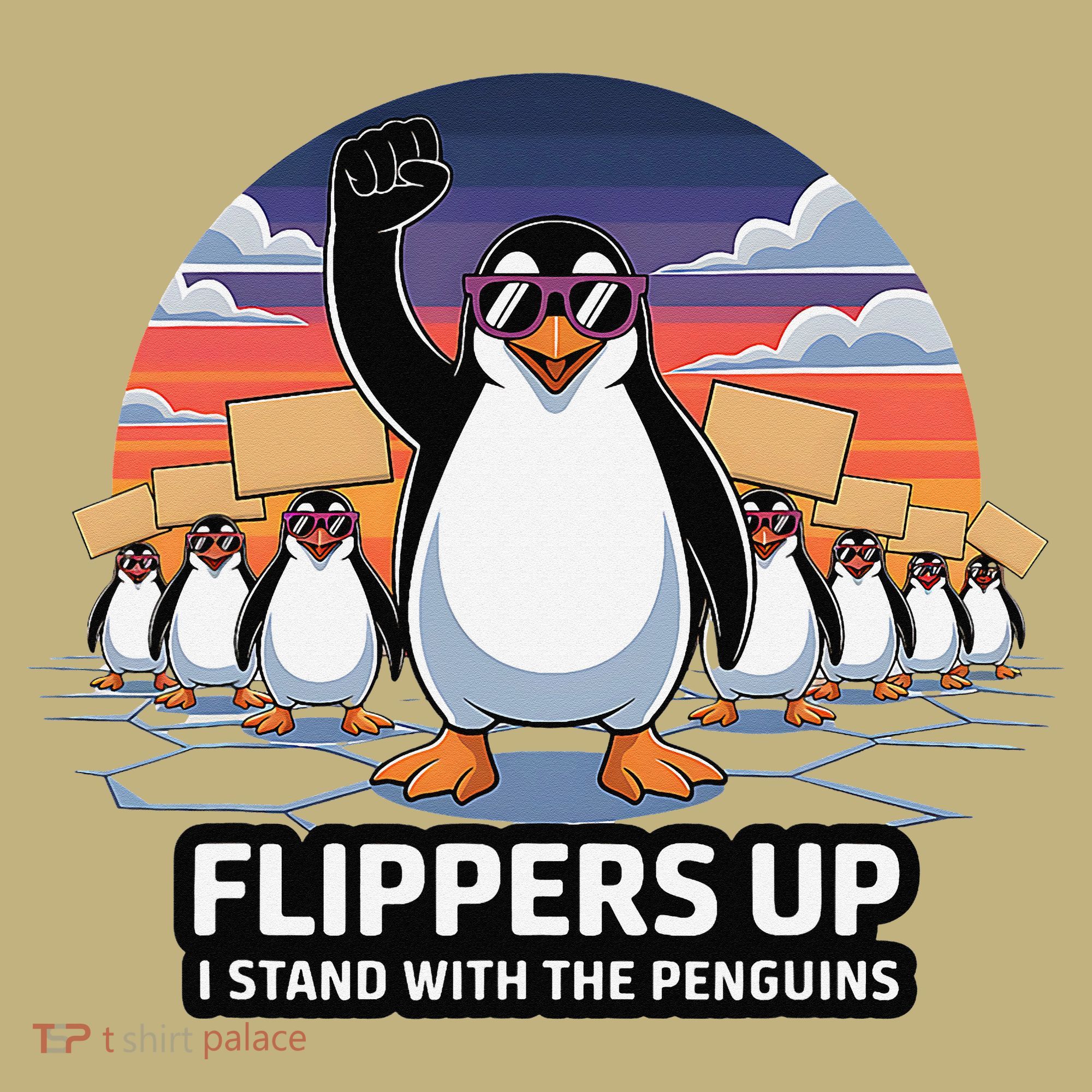 Flippers Up I Stand With Penguins Against Tariffs USA T-Shirt