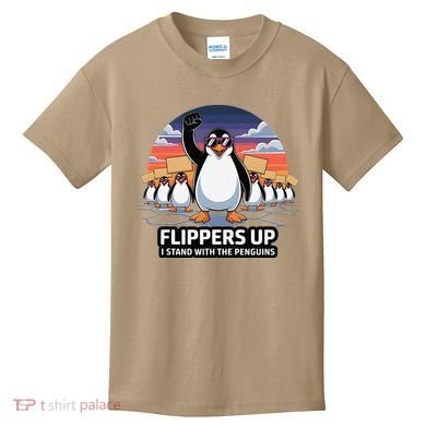 Flippers Up I Stand With Penguins Against Tariffs USA Kids T-Shirt