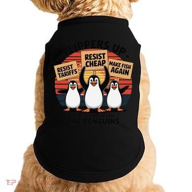 Flippers Up I Stand With Penguins Against Tariffs USA Doggie Tank