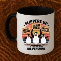 Flippers Up I Stand With Penguins Against Tariffs USA Coffee Mug thumb 2