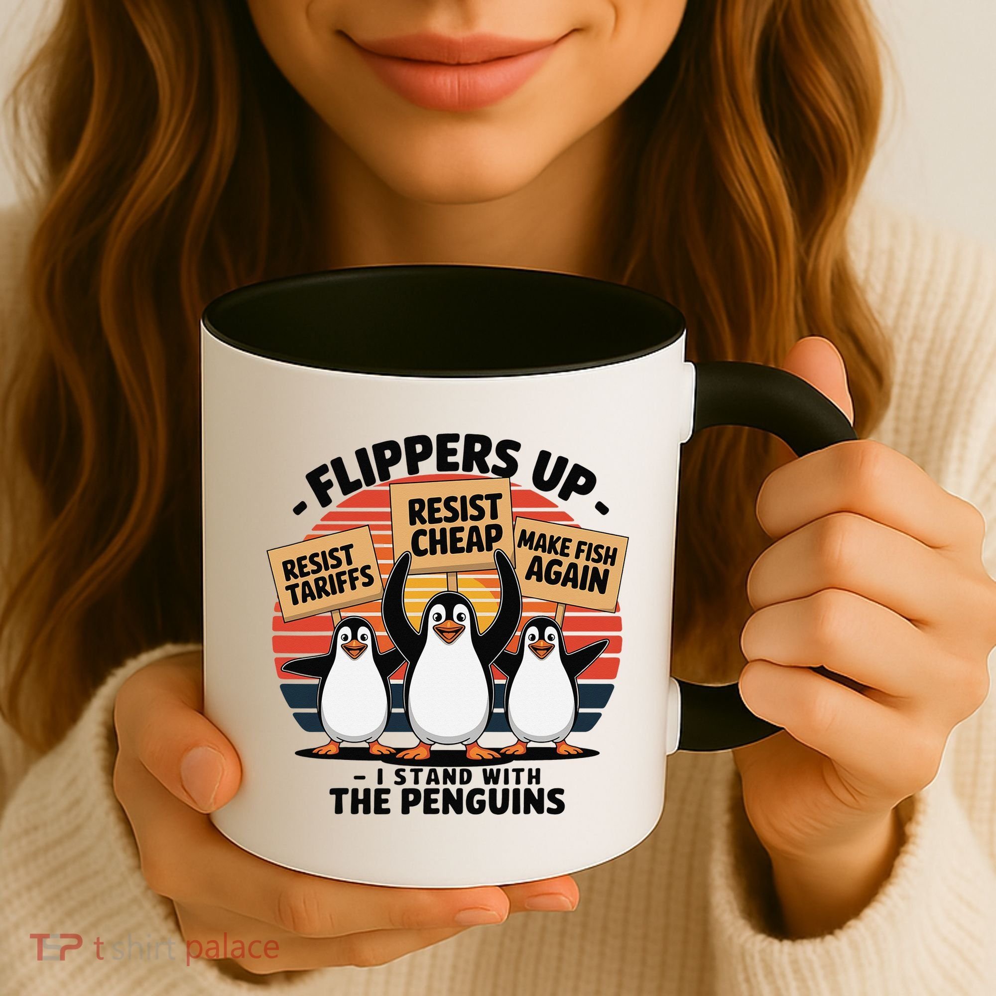 Flippers Up I Stand With Penguins Against Tariffs USA Coffee Mug