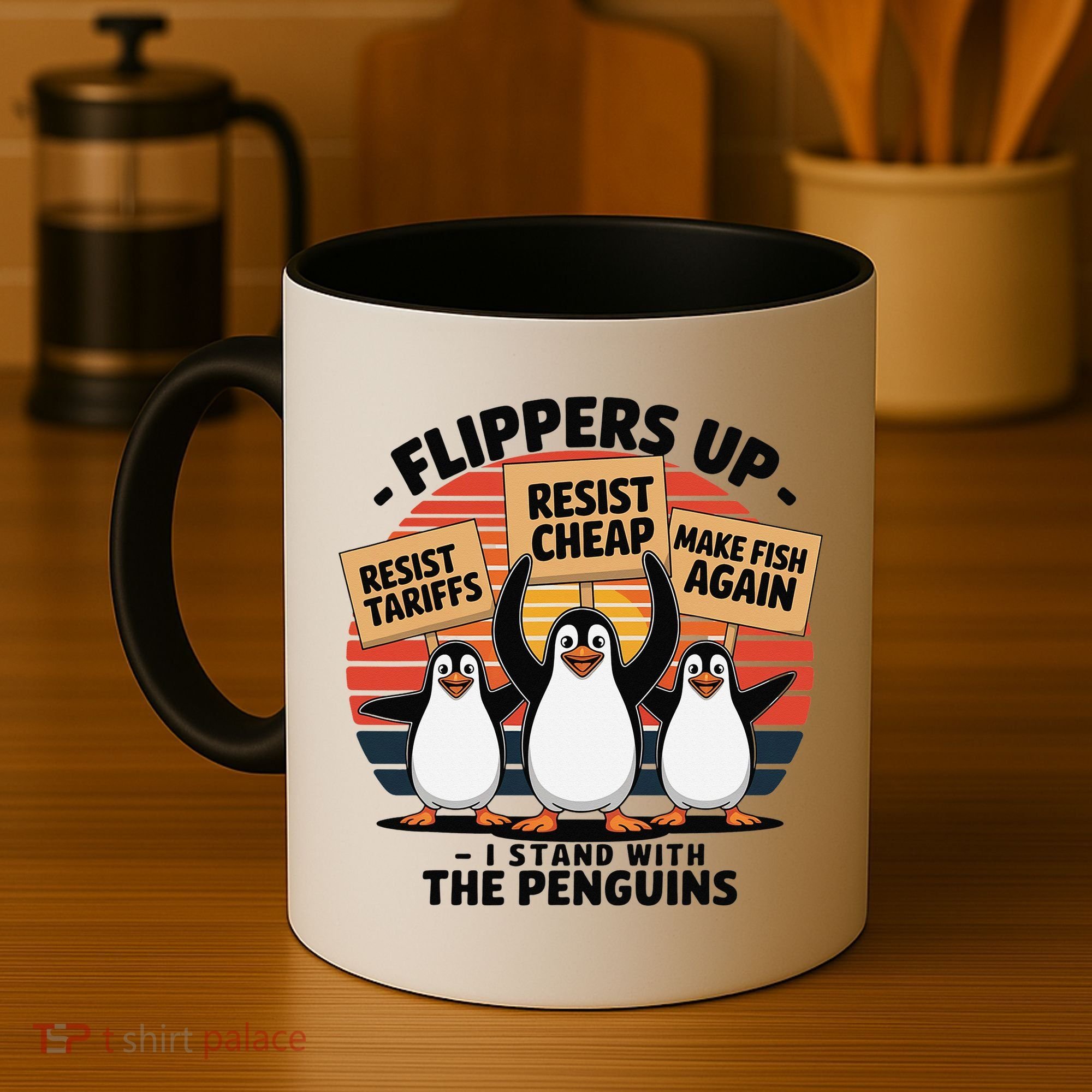 Flippers Up I Stand With Penguins Against Tariffs USA Coffee Mug