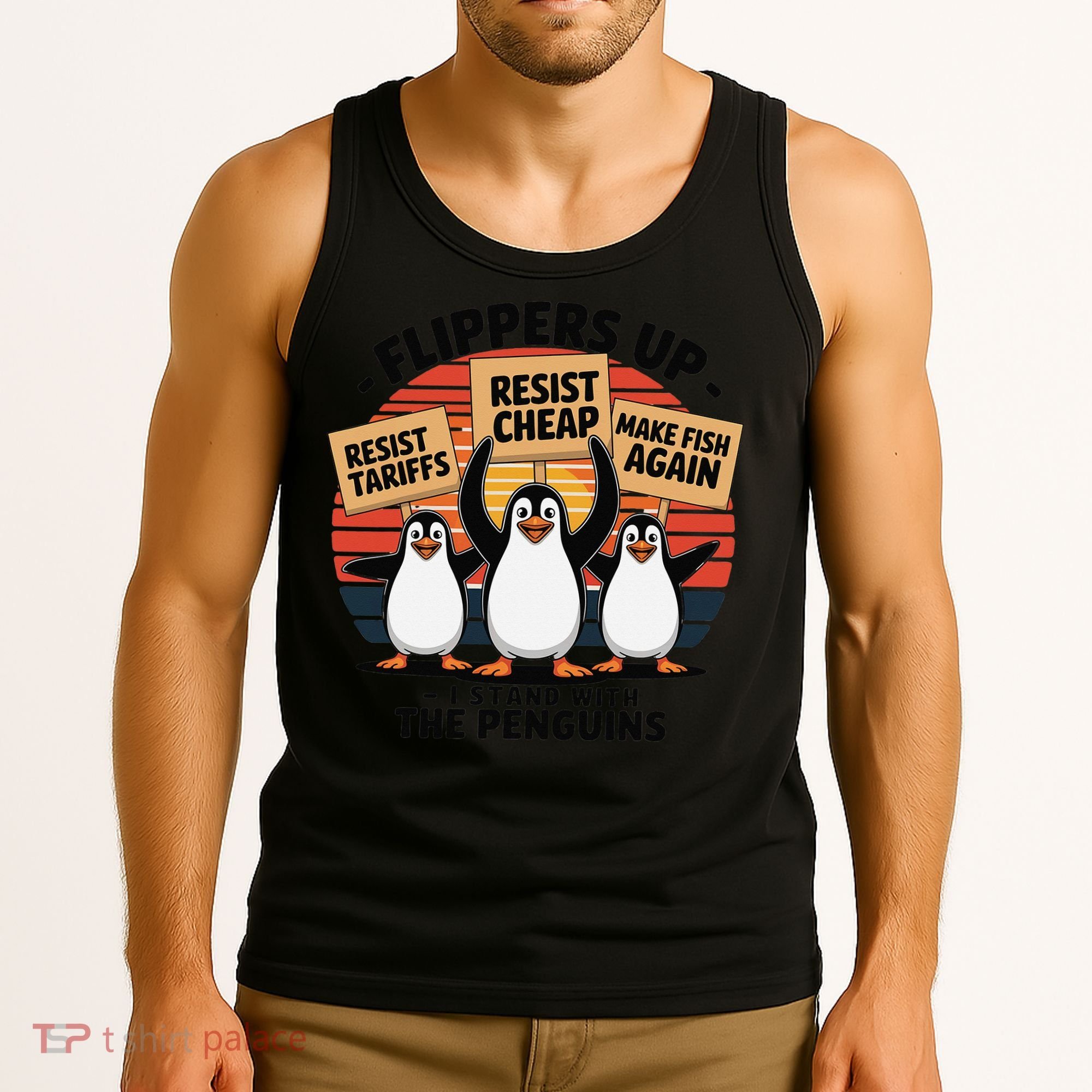 Flippers Up I Stand With Penguins Against Tariffs USA Tank Top