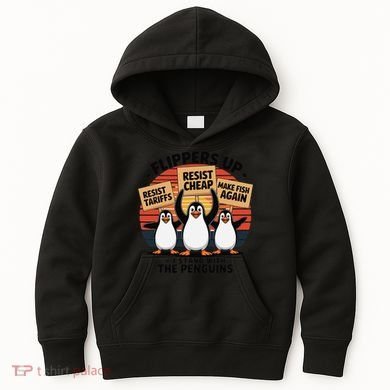Flippers Up I Stand With Penguins Against Tariffs USA Kids Hoodie