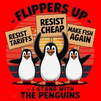 Flippers Up I Stand With Penguins Against Tariffs USA Santa Hat thumb 1