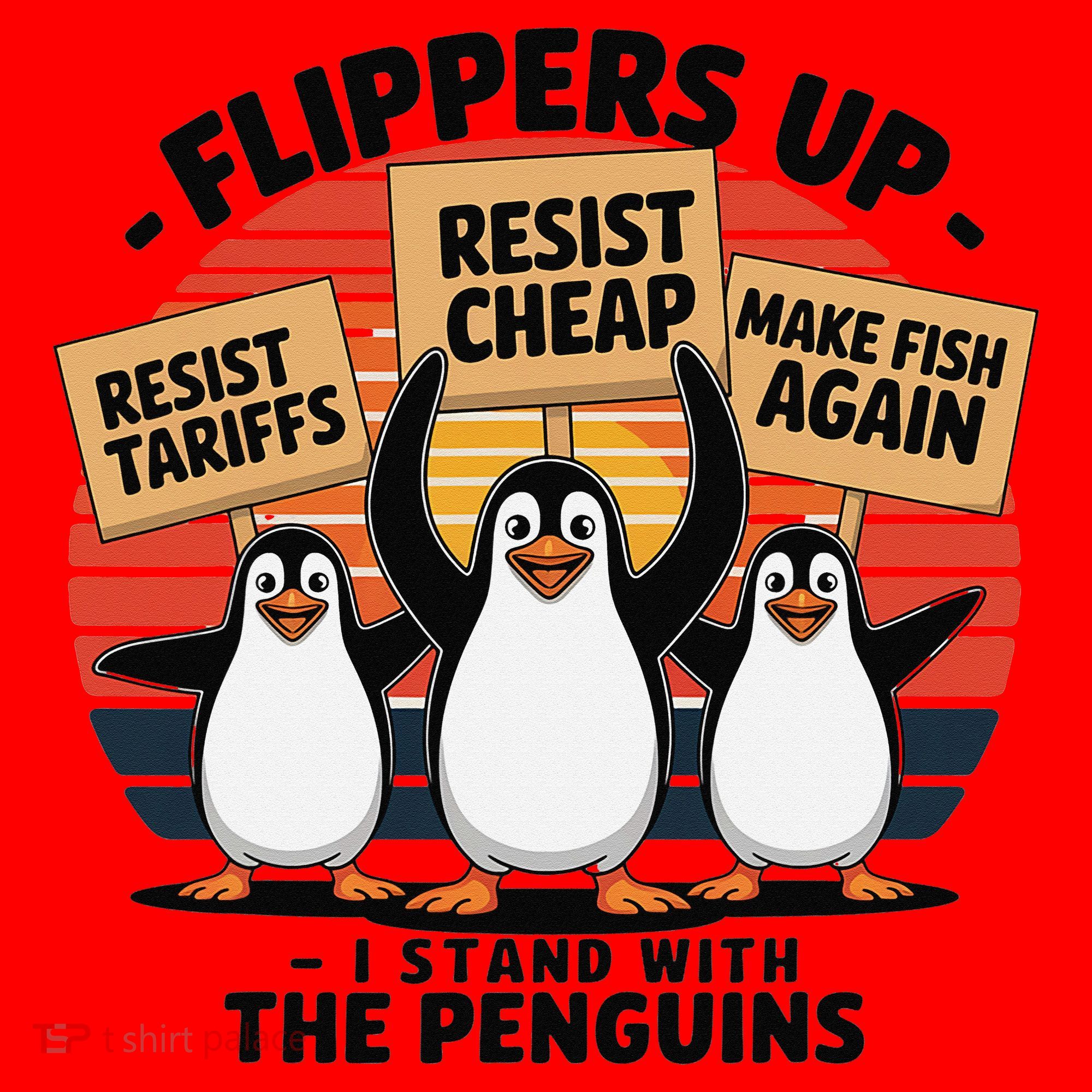 Flippers Up I Stand With Penguins Against Tariffs USA Santa Hat