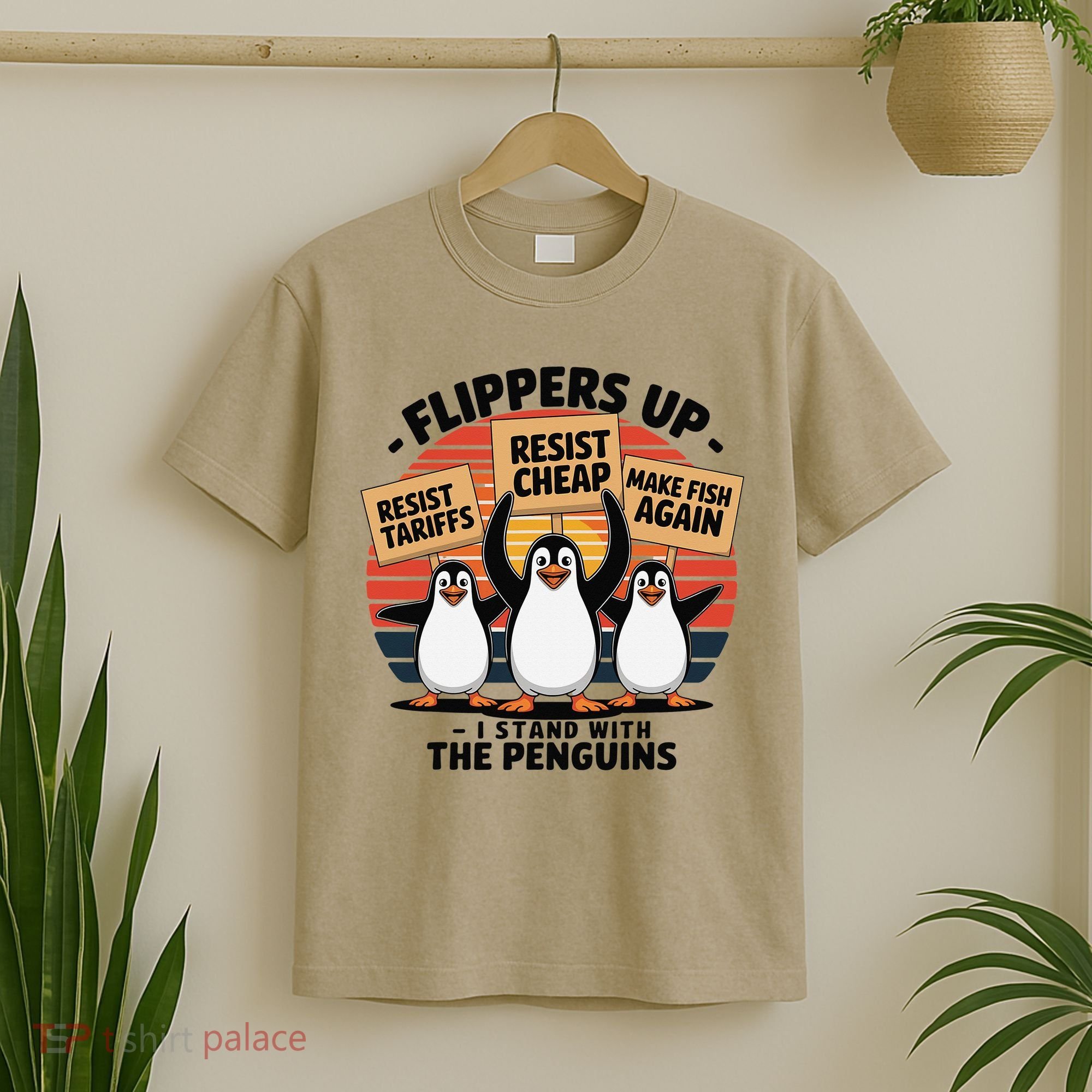Flippers Up I Stand With Penguins Against Tariffs USA T-Shirt