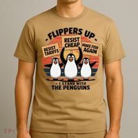 Flippers Up I Stand With Penguins Against Tariffs USA T-Shirt thumb 3