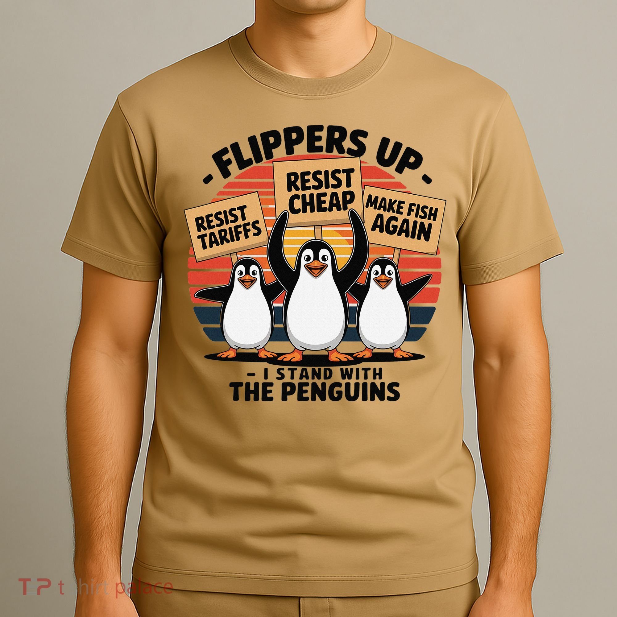Flippers Up I Stand With Penguins Against Tariffs USA T-Shirt