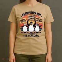 Flippers Up I Stand With Penguins Against Tariffs USA T-Shirt thumb 4