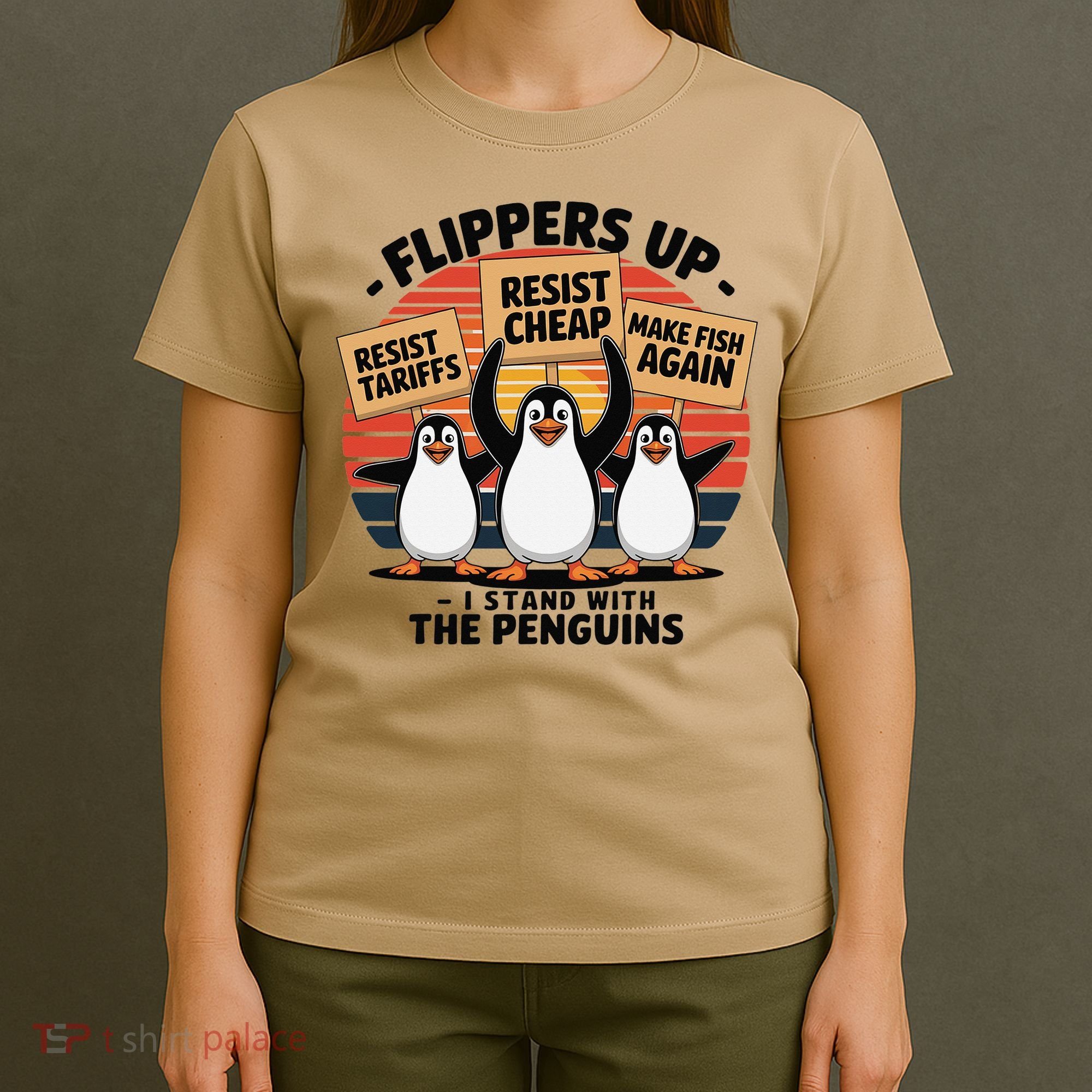 Flippers Up I Stand With Penguins Against Tariffs USA T-Shirt