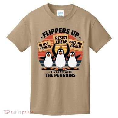 Flippers Up I Stand With Penguins Against Tariffs USA Kids T-Shirt