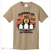 Flippers Up I Stand With Penguins Against Tariffs USA Kids T-Shirt thumb 0