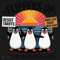 Flippers Up I Stand With Penguins Against Tariffs USA Doggie Tank thumb 4