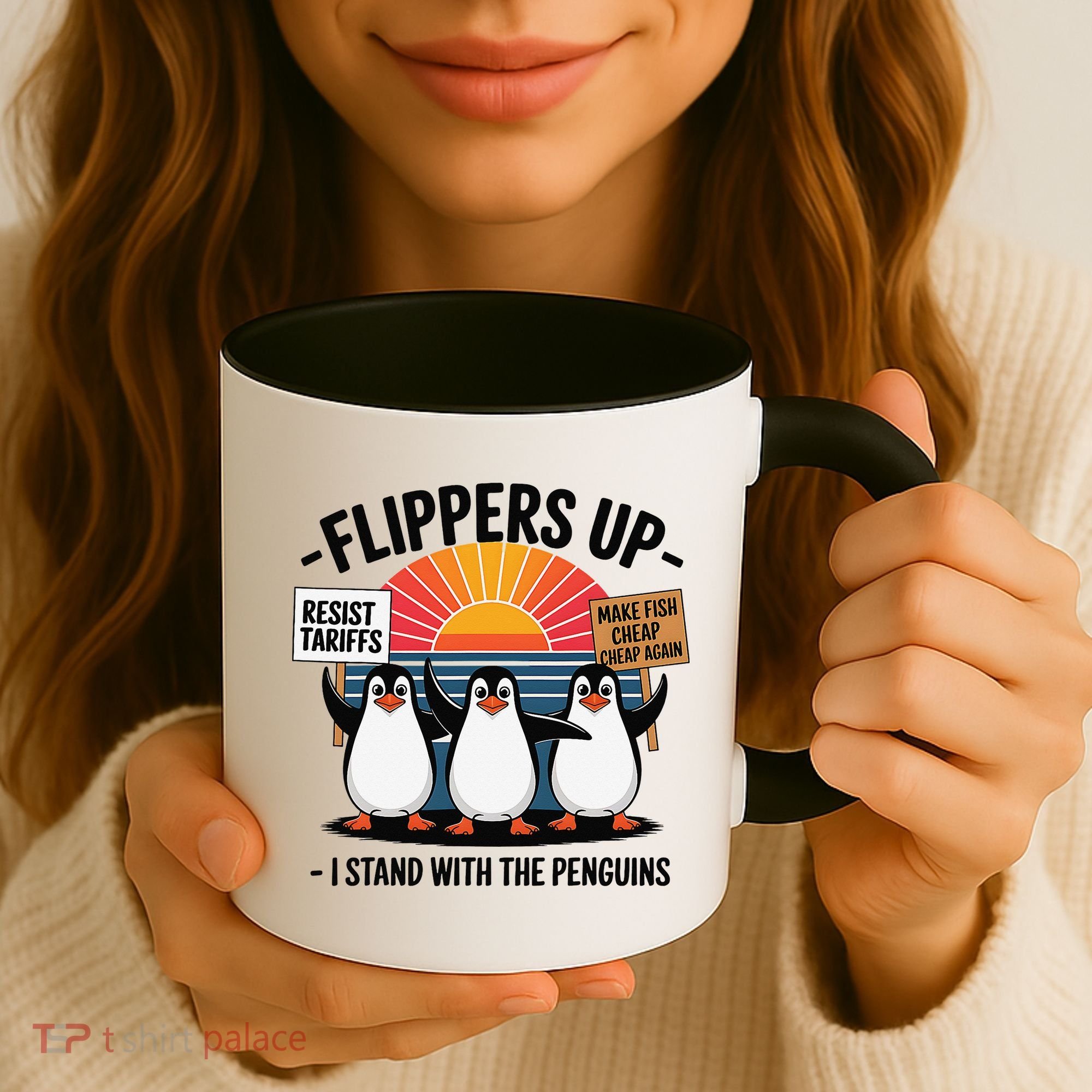 Flippers Up I Stand With Penguins Against Tariffs USA Coffee Mug