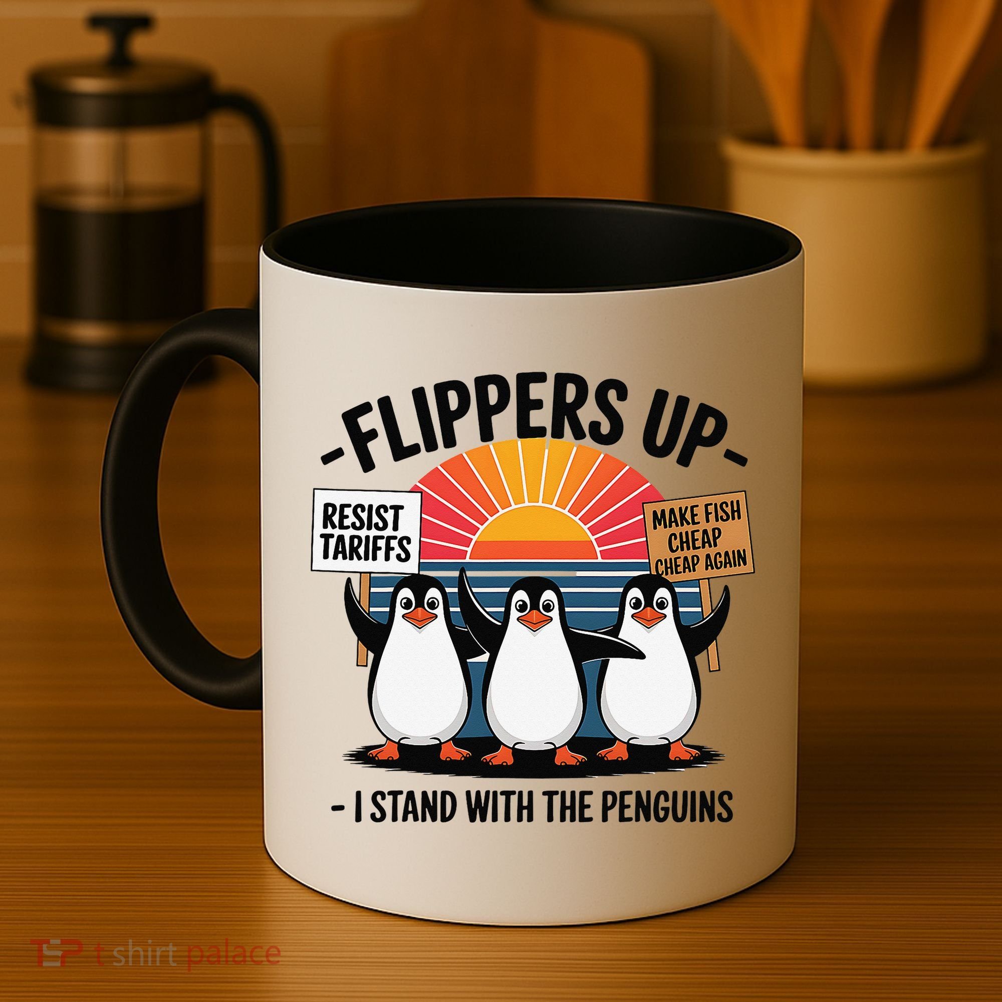 Flippers Up I Stand With Penguins Against Tariffs USA Coffee Mug