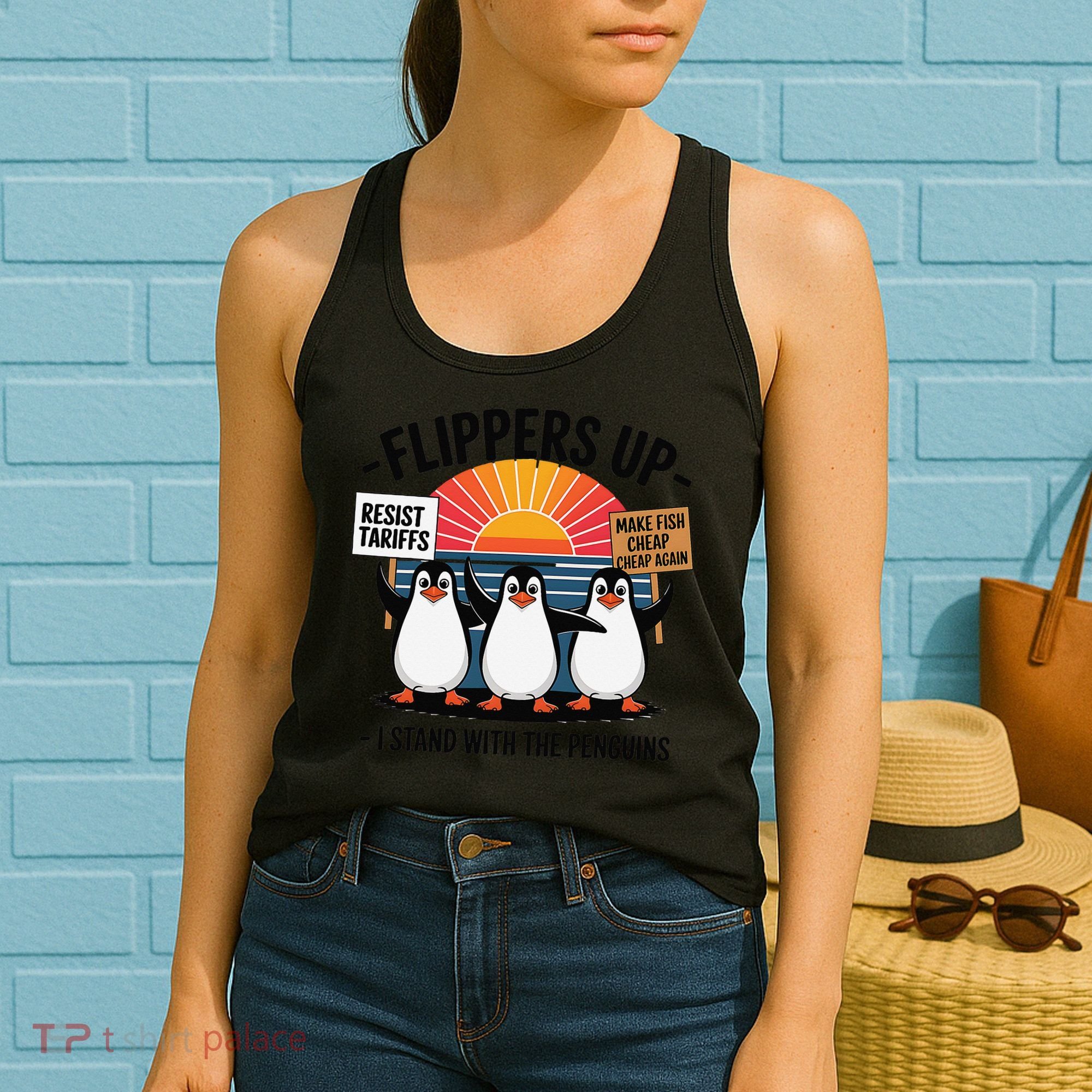 Flippers Up I Stand With Penguins Against Tariffs USA Women's Tank Top
