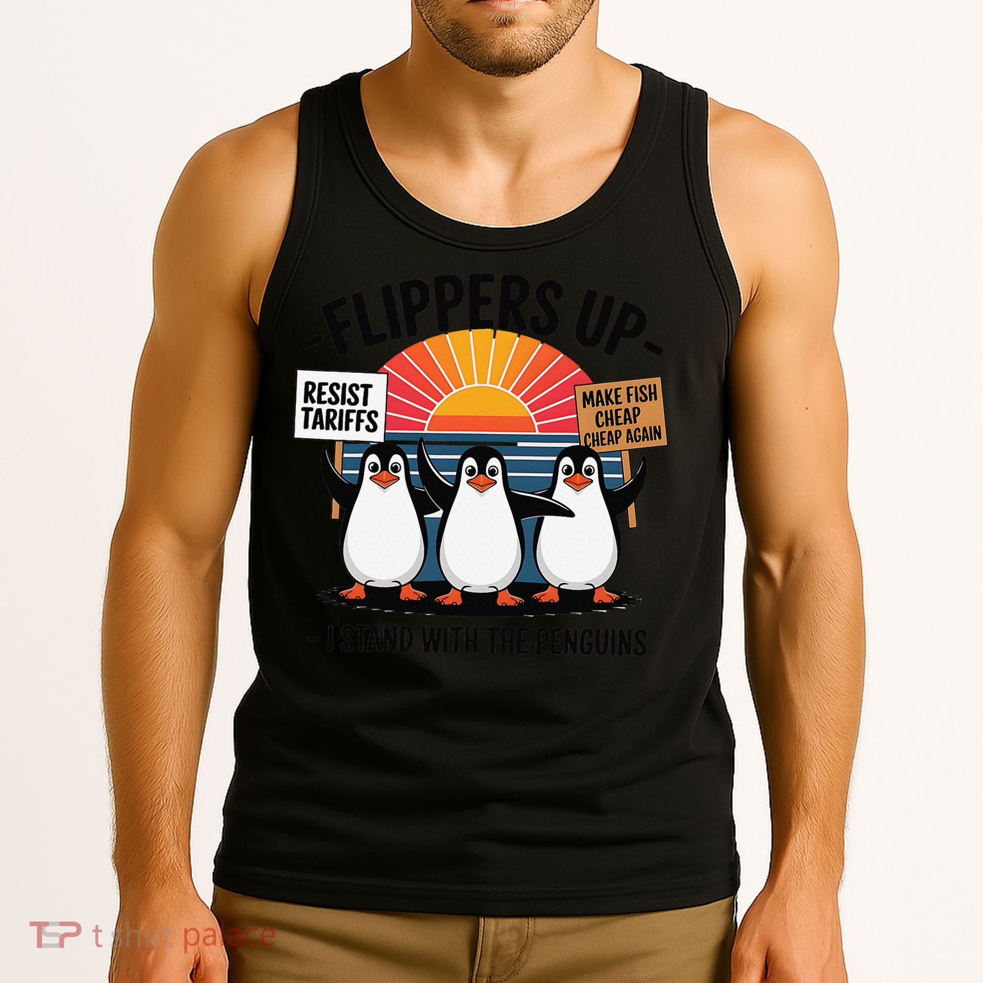 Flippers Up I Stand With Penguins Against Tariffs USA Tank Top