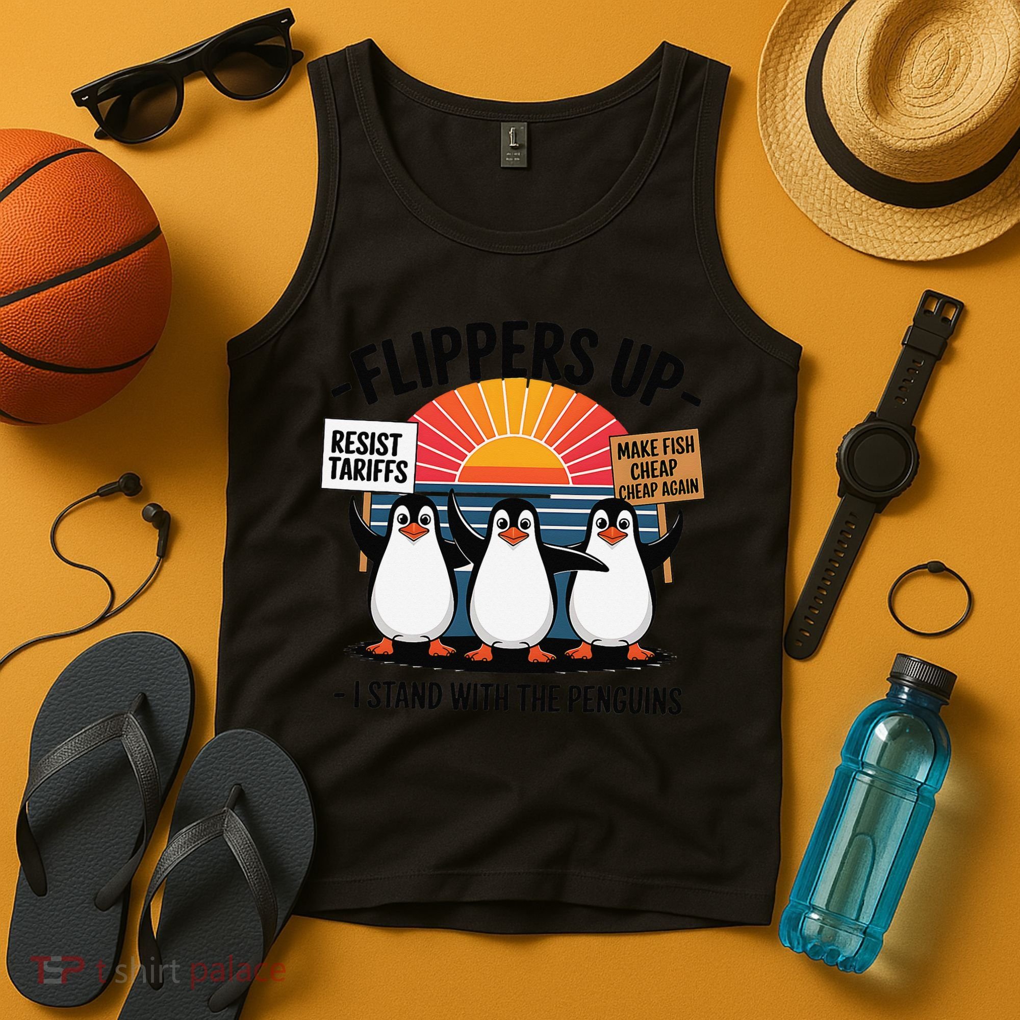 Flippers Up I Stand With Penguins Against Tariffs USA Tank Top