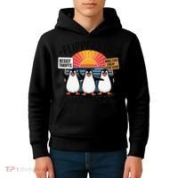 Flippers Up I Stand With Penguins Against Tariffs USA Kids Hoodie thumb 4
