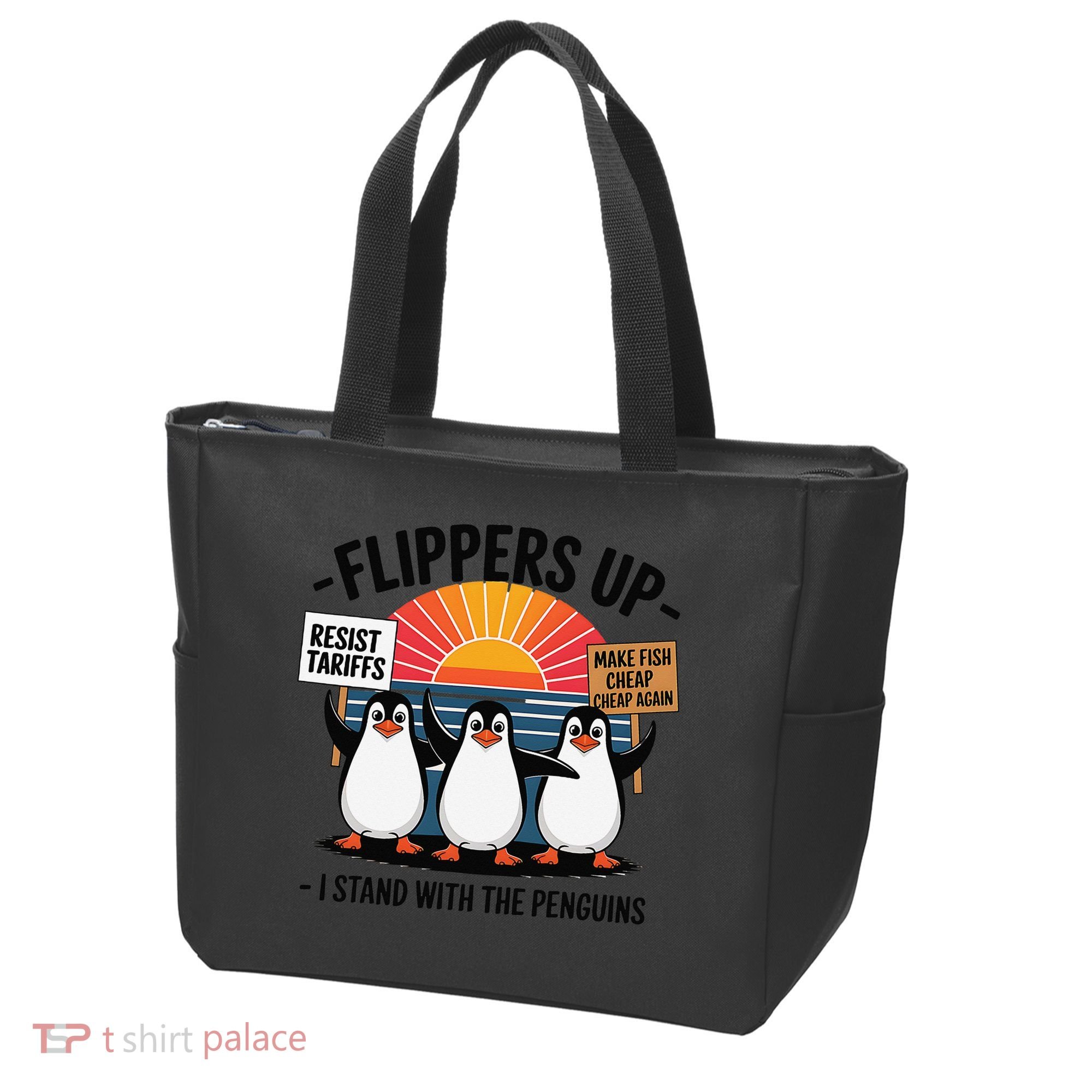 Flippers Up I Stand With Penguins Against Tariffs USA Tote Bag