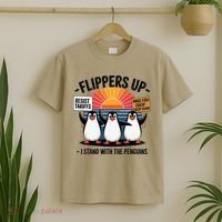 Flippers Up I Stand With Penguins Against Tariffs USA T-Shirt thumb 2