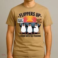 Flippers Up I Stand With Penguins Against Tariffs USA T-Shirt thumb 3