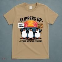 Flippers Up I Stand With Penguins Against Tariffs USA T-Shirt thumb 5