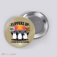 Flippers Up I Stand With Penguins Against Tariffs USA Button thumb 0