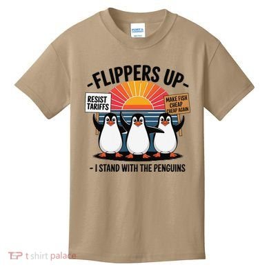 Flippers Up I Stand With Penguins Against Tariffs USA Kids T-Shirt