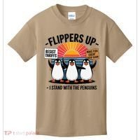 Flippers Up I Stand With Penguins Against Tariffs USA Kids T-Shirt thumb 0