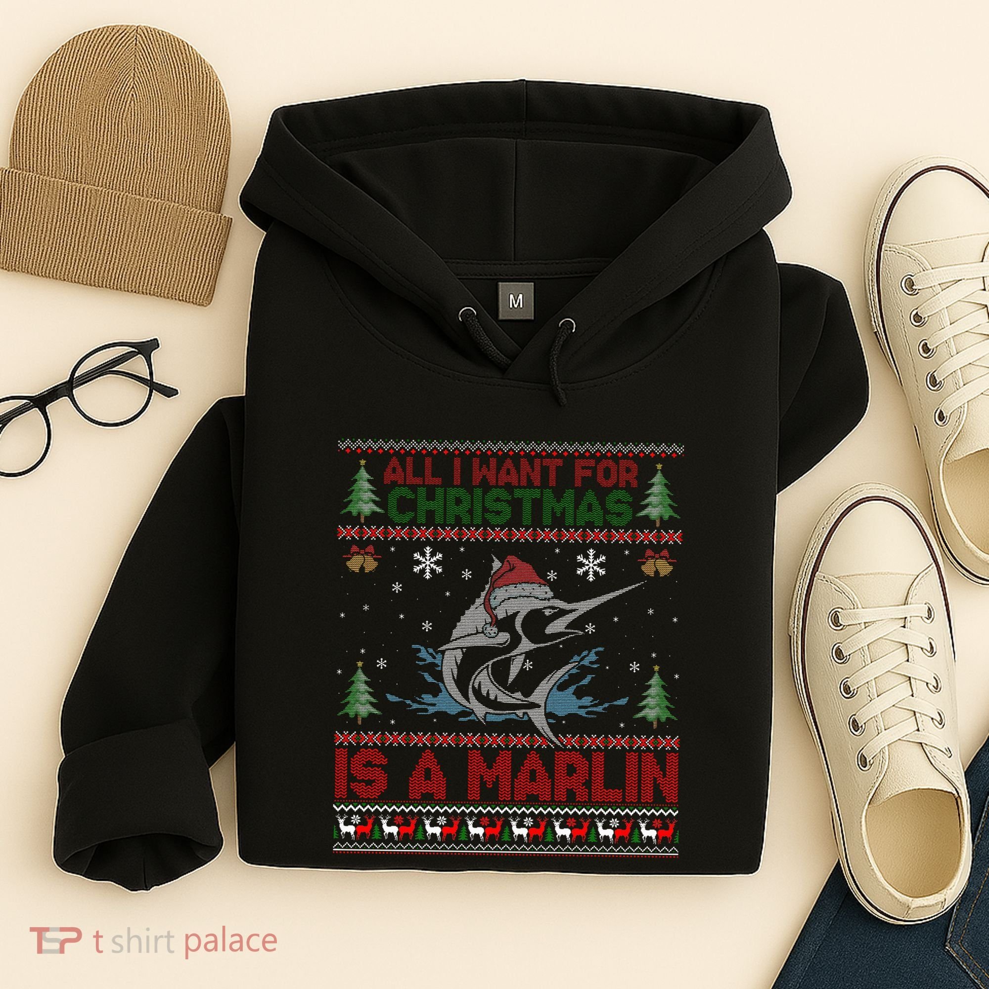 Funny Ugly I Want For Christmas Is A Marlin Fish Swea Hoodie