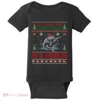 Funny Ugly I Want For Christmas Is A Marlin Fish Swea Baby Bodysuit thumb 0