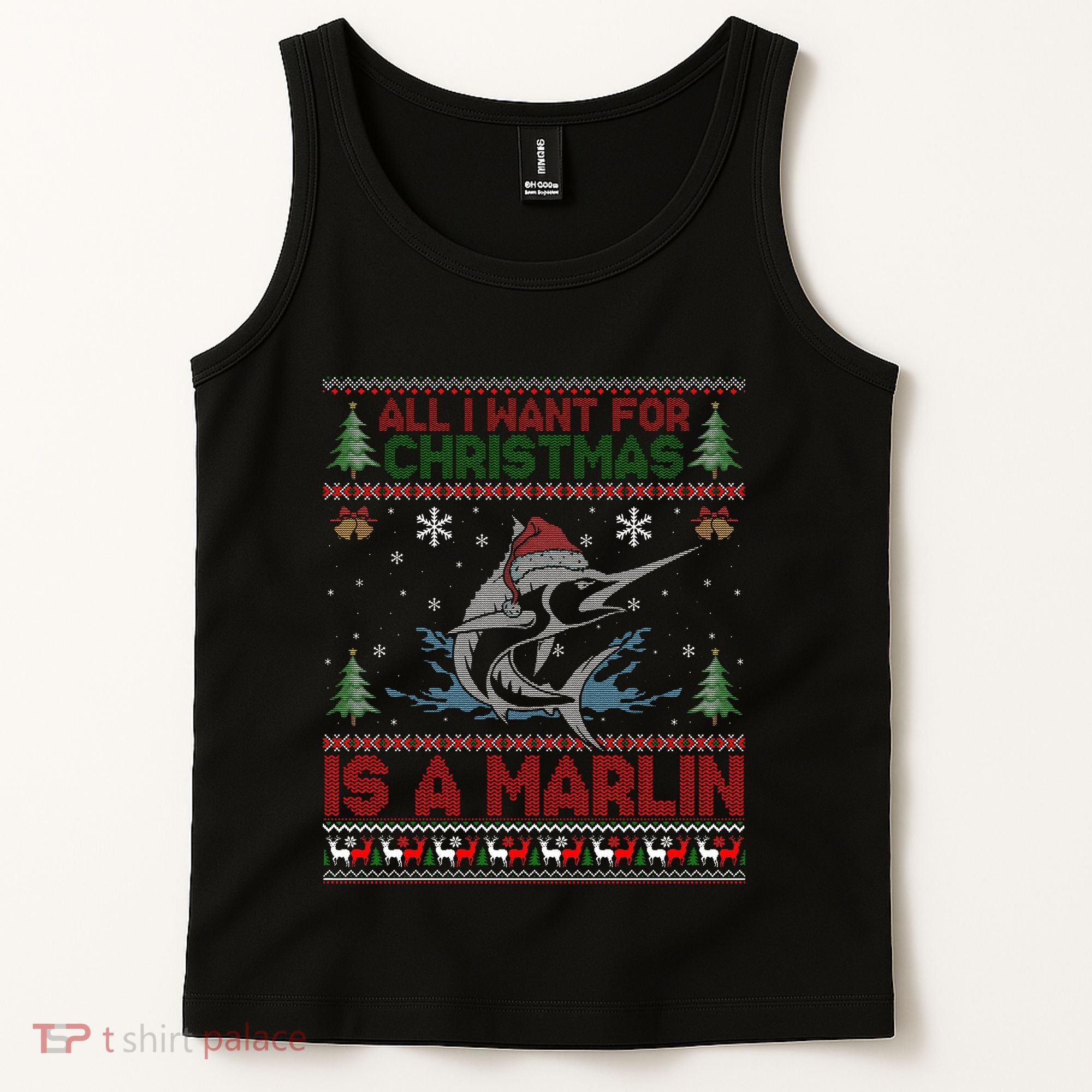 Funny Ugly I Want For Christmas Is A Marlin Fish Swea Tank Top