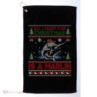 Funny Ugly I Want For Christmas Is A Marlin Fish Swea Golf Towel thumb 0