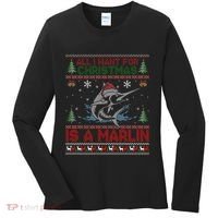 Funny Ugly I Want For Christmas Is A Marlin Fish Swea Women's Long Sleeve Shirt thumb 0