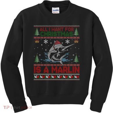 Funny Ugly I Want For Christmas Is A Marlin Fish Swea Kids Sweatshirt