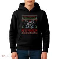 Funny Ugly I Want For Christmas Is A Marlin Fish Swea Kids Hoodie thumb 4