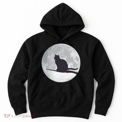 Full Moon Cat Silhouette Halloween Hoodie